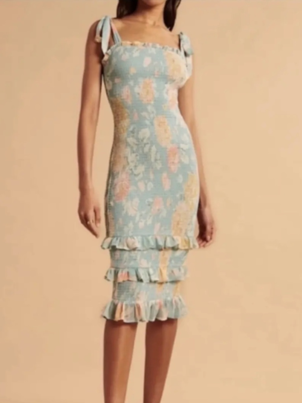 Abercrombie & Fitch Floral Smocked Tie Strap Midi Dress Size S